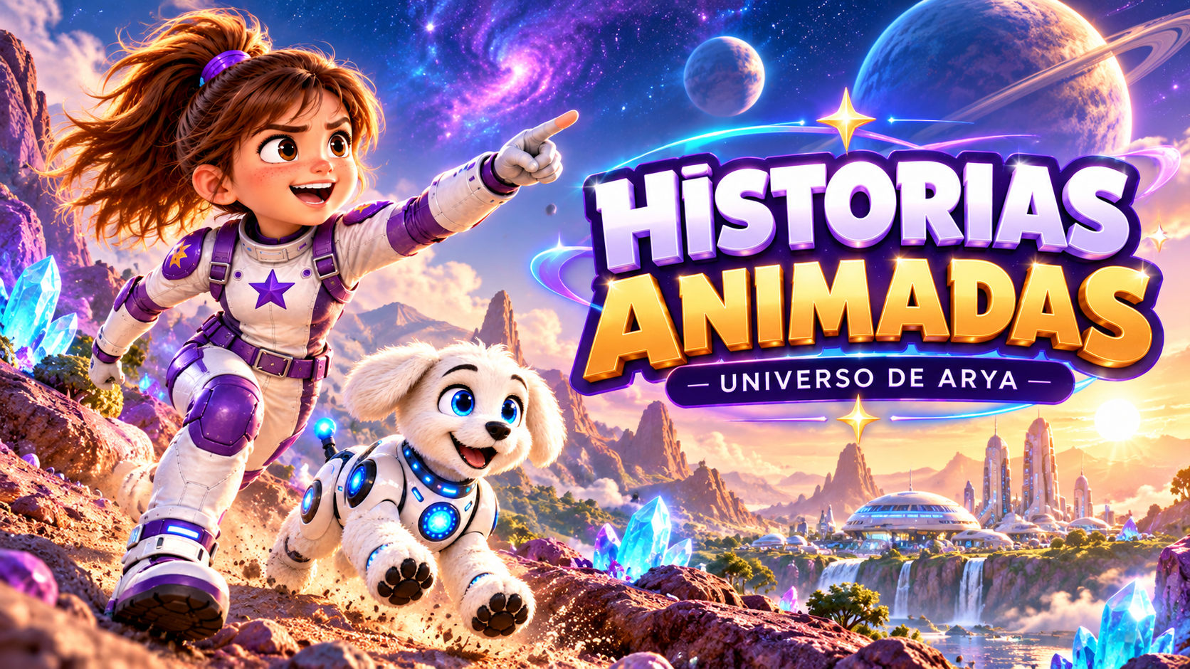 Historias animadas de Universo de Arya, con Arya y Loqui en una aventura espacial