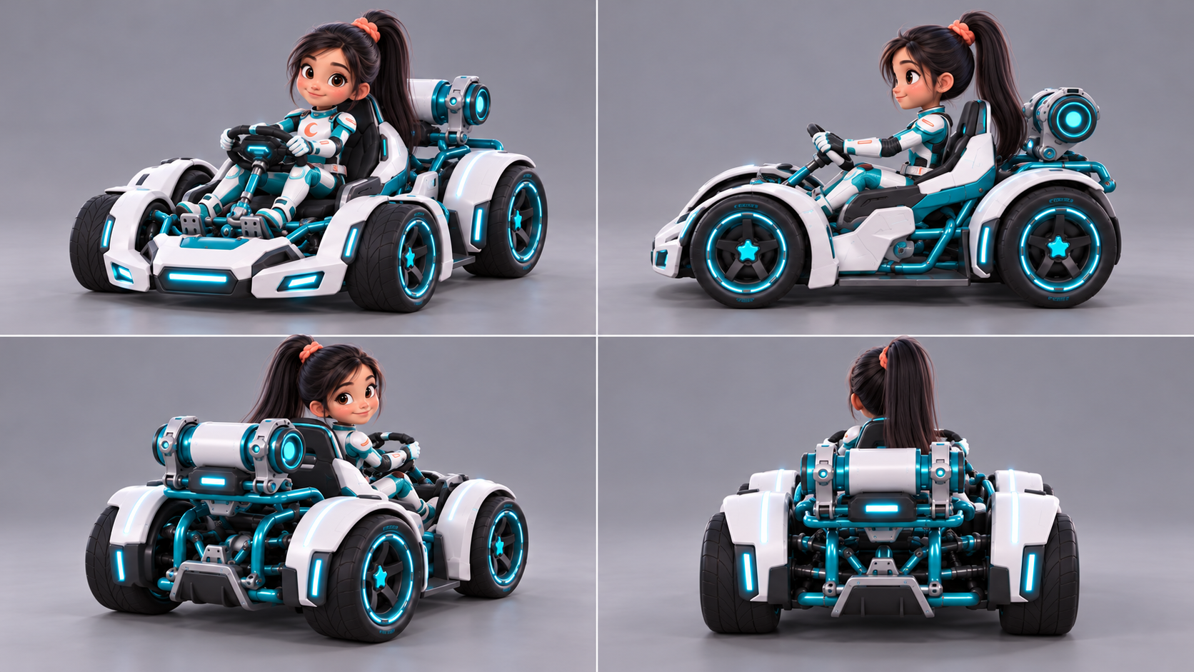 Mar en su kart blanco y cian